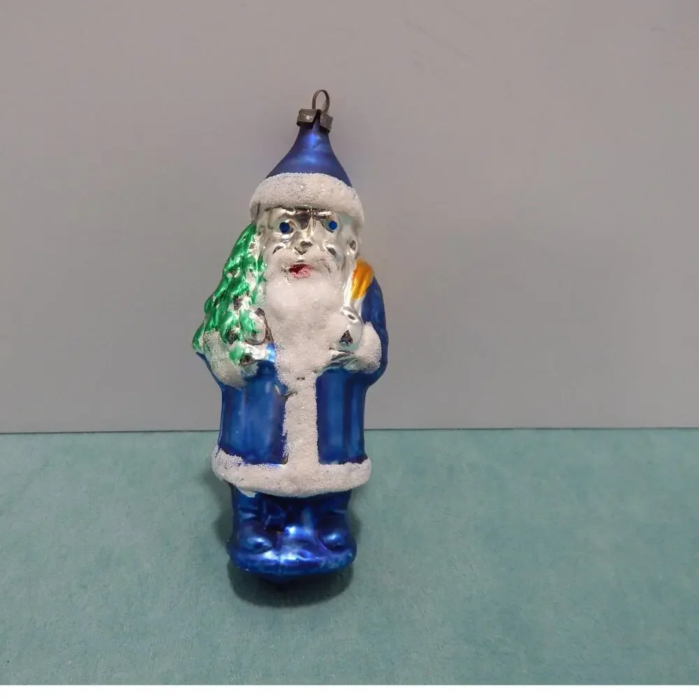 Vintage Christmas Tree Ornament Santa Claus Blue Robe Blown Glass Germany